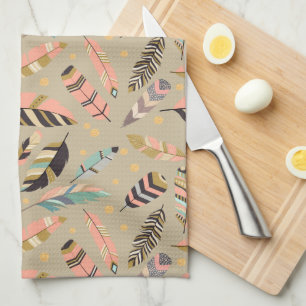 Paño De Cocina Patrón de plumas tribales de Boho