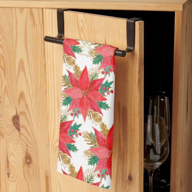 Paño De Cocina Patrón de poinsettia (Pliegue de tercios)