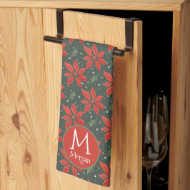 Paño De Cocina Patrón de poinsettia de color de agua monogramada