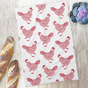 Paño De Cocina Patrón de pollo de Hen rojo y blanco