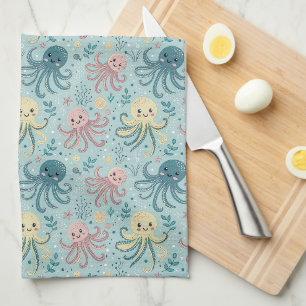 Paño De Cocina Patrón de pulpo kawaii - Vida marina corta