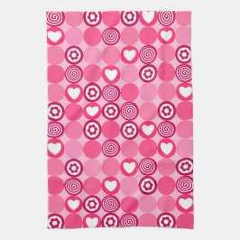 Paño De Cocina Patrón de puntos de flores y corazón rosado de San