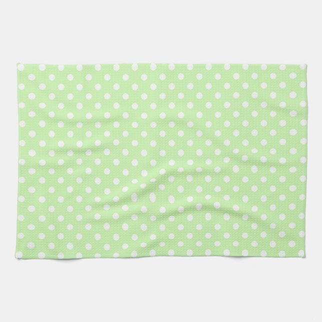 Paño De Cocina Patrón de puntos de polka blanca verde (Horizontal)