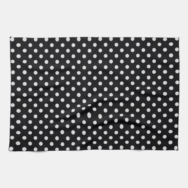 Paño De Cocina Patrón de puntos de polka blanco y negro (Horizontal)