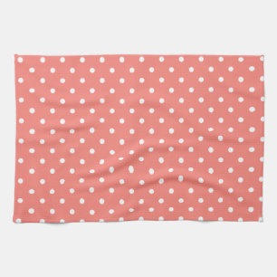 Paño De Cocina Patrón de puntos de polka rosa blanco y coral