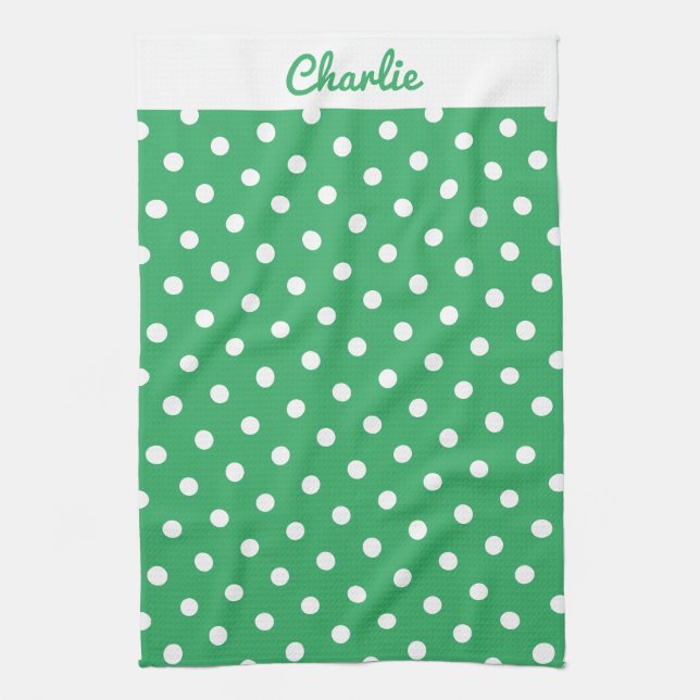 Paño De Cocina Patrón de puntos de polka verde personalizado (Vertical)