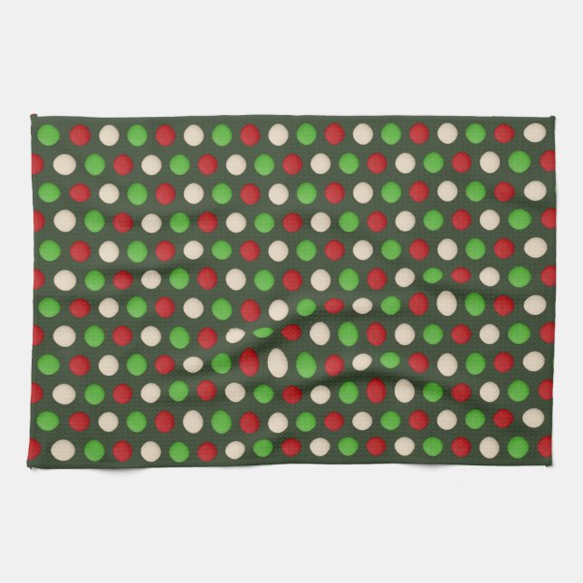 Paño De Cocina Patrón de puntos del Polka Blanco Verde Rojo (Horizontal)