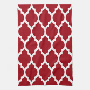 Paño De Cocina Patrón de Quatrefol de Cranberry Red White Marroqu