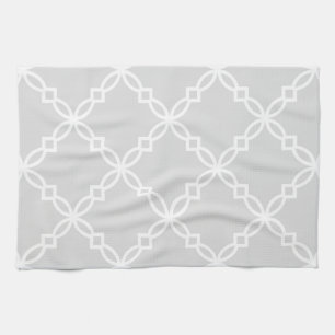 Paño De Cocina Patrón de Quatrefol de gran abertura blanco y gris