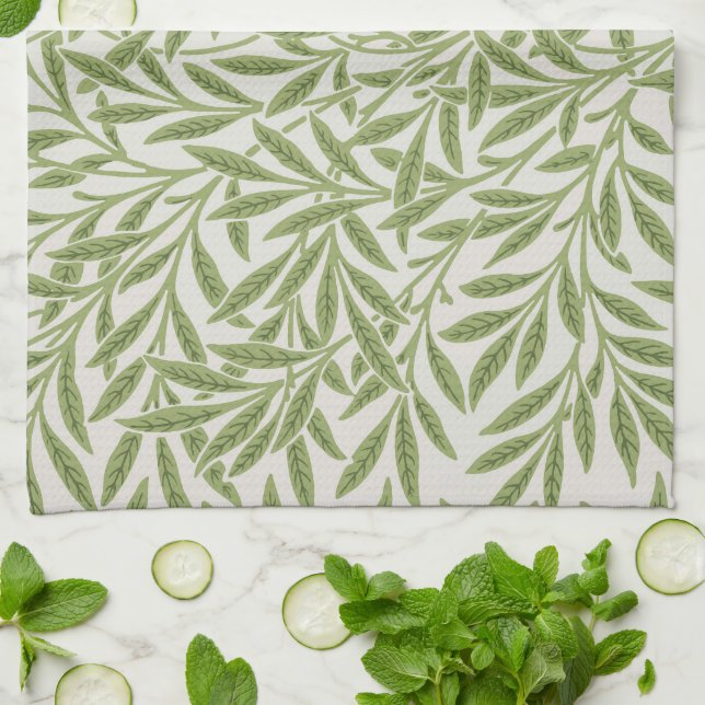 Paño De Cocina Patrón de ramas verdes frondosas (Doblado)