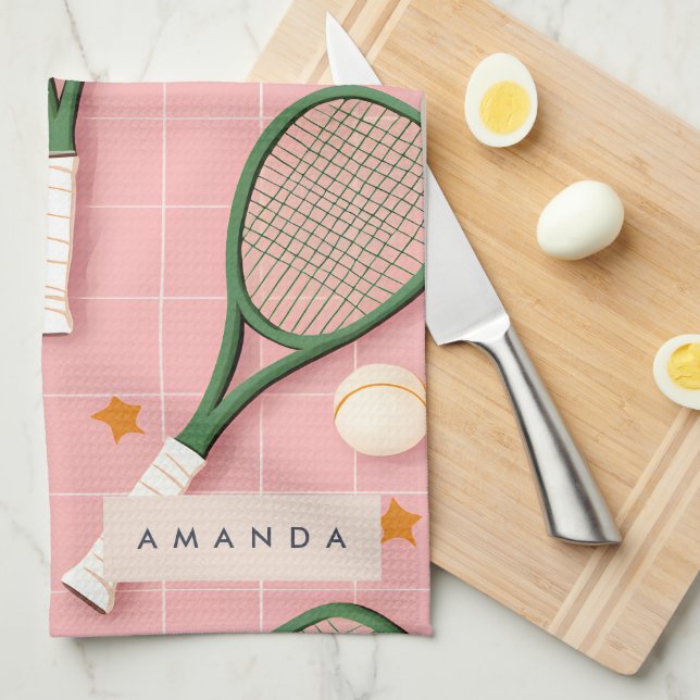 Paño De Cocina Patrón de raqueta de tenis retro personalizado mon (Doblado Cuarto)