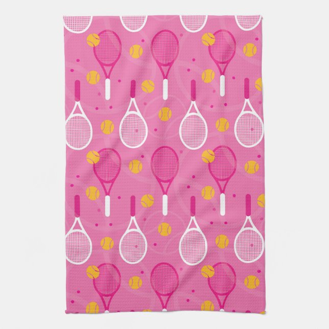 Paño De Cocina Patrón de raqueta de tenis rosa y blanco (Vertical)