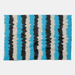 Paño De Cocina Patrón de rayas abstractas de gris azul negro