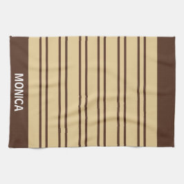 Paño De Cocina Patrón de rayas beige y marrón monograma Nombre