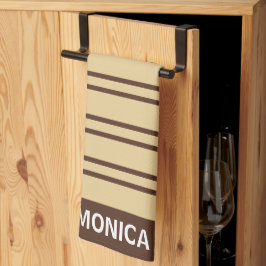 Paño De Cocina Patrón de rayas beige y marrón monograma Nombre