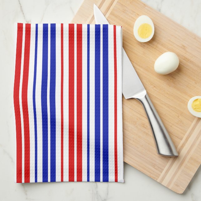 Paño De Cocina Patrón de rayas blancas rojas y azules (Doblado Cuarto)
