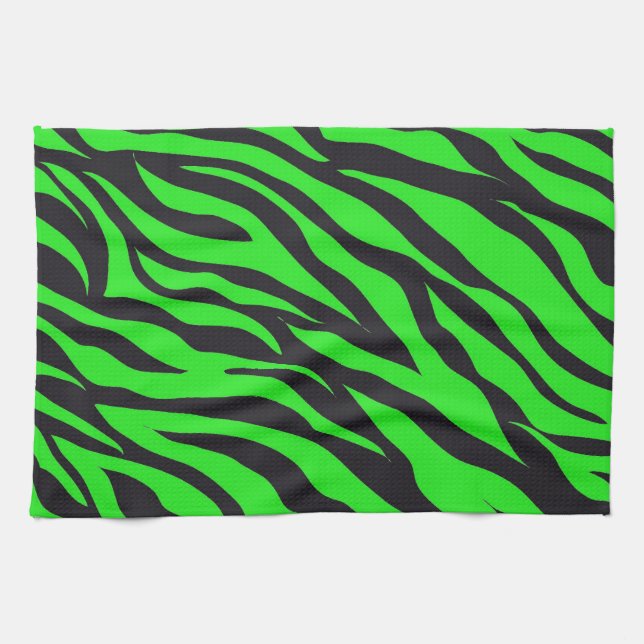 Paño De Cocina Patrón de rayas de cebra verde neón de moda de Gua (Horizontal)