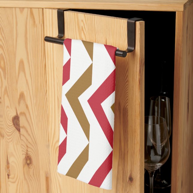 Paño De Cocina Patrón de rayas de chevron rojo verde (Pliegue de tercios)