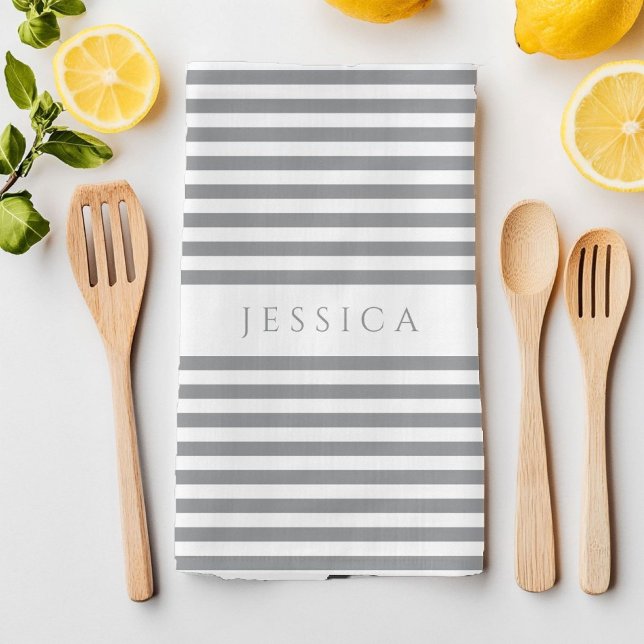 Paño De Cocina Patrón de rayas de granja gris y blanco (Gray & White Farmhouse Striped Pattern Kitchen Towel)