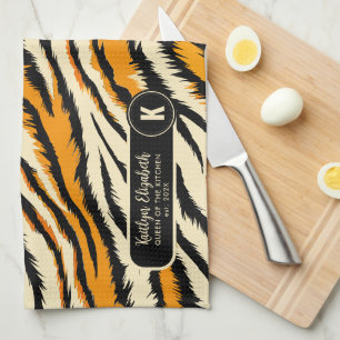 Paño De Cocina Patrón de rayas de tigre naranja negro Monograma