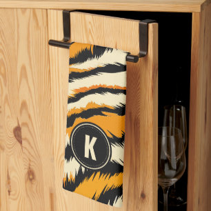 Paño De Cocina Patrón de rayas de tigre naranja negro Monograma