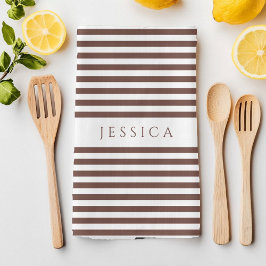 Paño De Cocina Patrón de rayas marrones personalizado