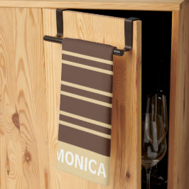 Paño De Cocina Patrón de rayas modernas beige y marrón con nombre