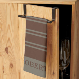 Paño De Cocina patrón de rayas modernas gris y marrón monograma n