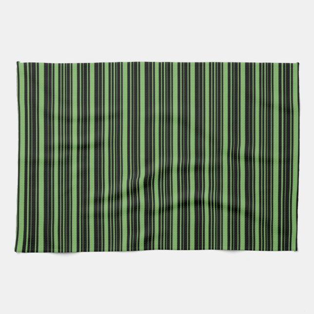 Paño De Cocina Patrón de rayas verde brote y negro (Horizontal)