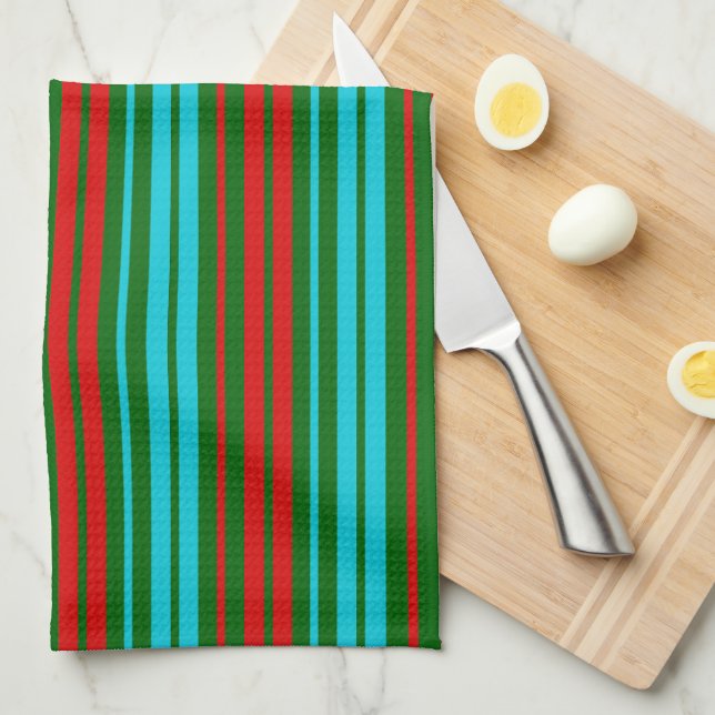 Paño De Cocina Patrón de rayas verdes rojas y azules   (Doblado Cuarto)
