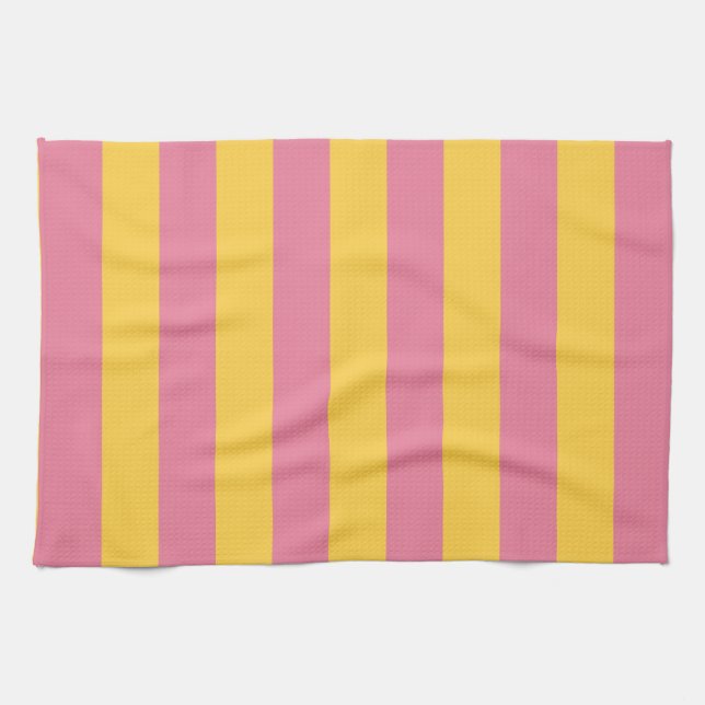 Paño De Cocina Patrón de rayas verticales rosa y amarillo vibrant (Horizontal)