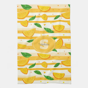 Paño De Cocina Patrón de rebanada de Naranja con hojas verdes