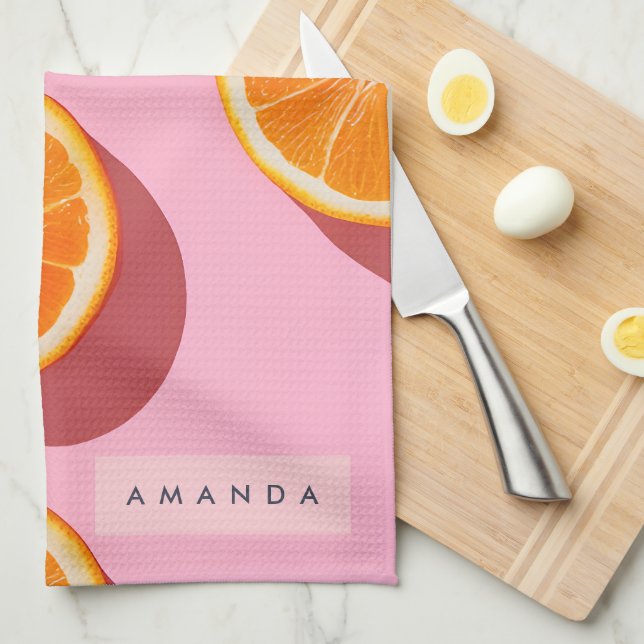 Paño De Cocina Patrón de rebanado Naranja personalizado monograma (Doblado Cuarto)