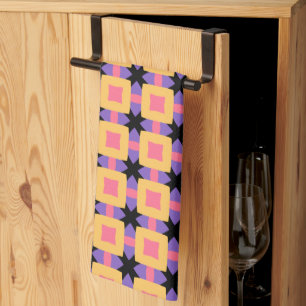 Paño De Cocina Patrón de rejilla cuadrada retro con colores brill