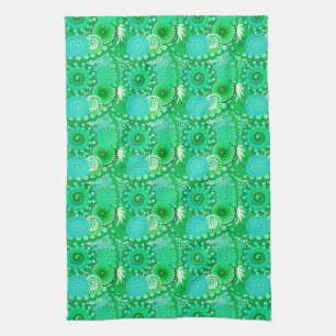 Paño De Cocina Patrón de remolino fractal, jade, turquesa, aqua