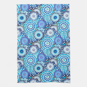 Paño De Cocina Patrón de remolino fractal, tonos de azul