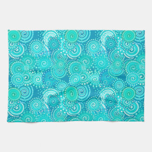 Paño De Cocina Patrón de remolino fractal, tonos de azul océano