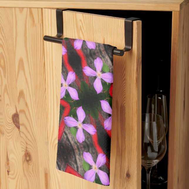 Paño De Cocina Patrón de resumen de flor de clematis de lavanda s (Pliegue de tercios)