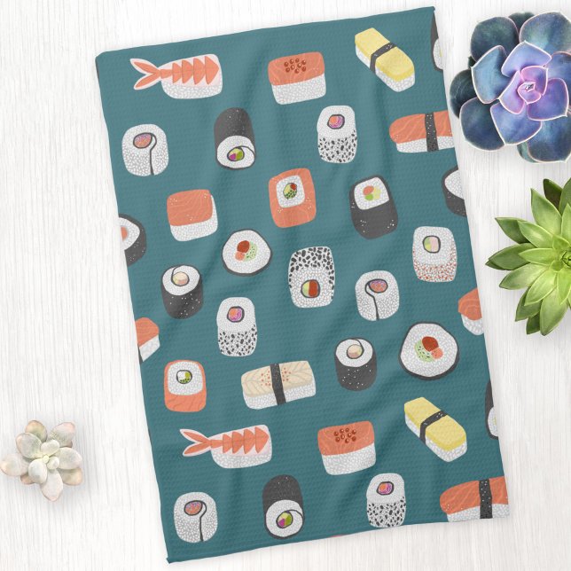 Paño De Cocina Patrón de rollo Sushi Nigiri Maki (Fun Japanese sushi food art kitchen tea towel)