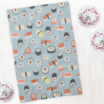 Paño De Cocina Patrón de rollo Sushi Nigiri Maki<br><div class="desc">Patrón japonés de arte de sushi food con un fondo azul medio para alegrar la cocina.</div>