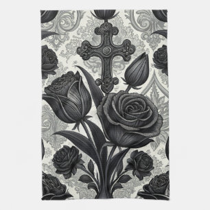 Paño De Cocina Patrón de rosa gótica oscura (2)