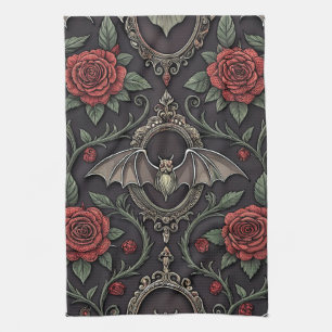 Paño De Cocina Patrón de rosa gótica oscura (4)