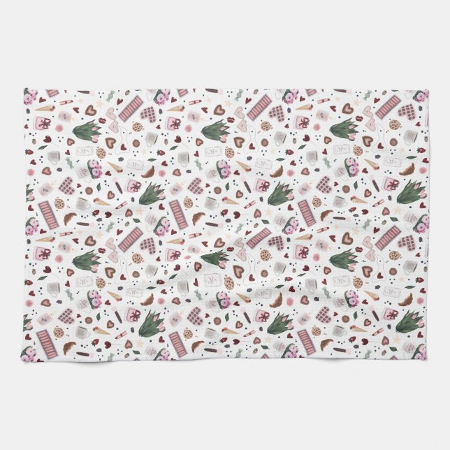 Paño De Cocina Patrón de San Valentín dibujado a mano (Horizontal)