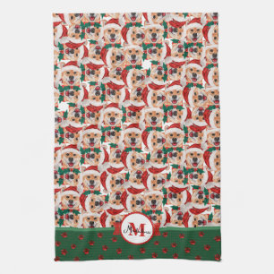Paño De Cocina Patrón de Shiba Inu Monograma Navidad Perro