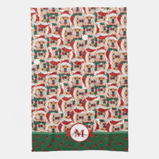 Paño De Cocina Patrón de Shiba Inu Monograma Navidad Perro