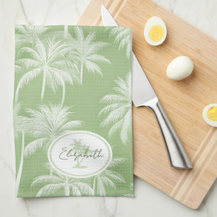 Paño De Cocina Patrón de silueta de árbol de palmas hawaiano ID10