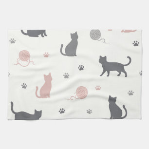 Paño De Cocina Patrón de silueta de gato y hilo caprichoso