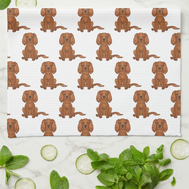 Paño De Cocina Patrón de Spaniel de Cavalier King Charles Rubí (Doblado)