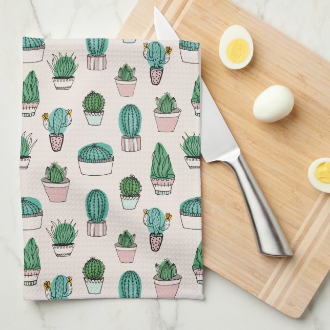 Paño De Cocina Patrón de suculentas de cactus (Doblado Cuarto)