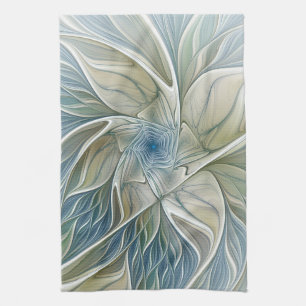 Paño De Cocina Patrón de sueño floral abstracto azul caqui fracta